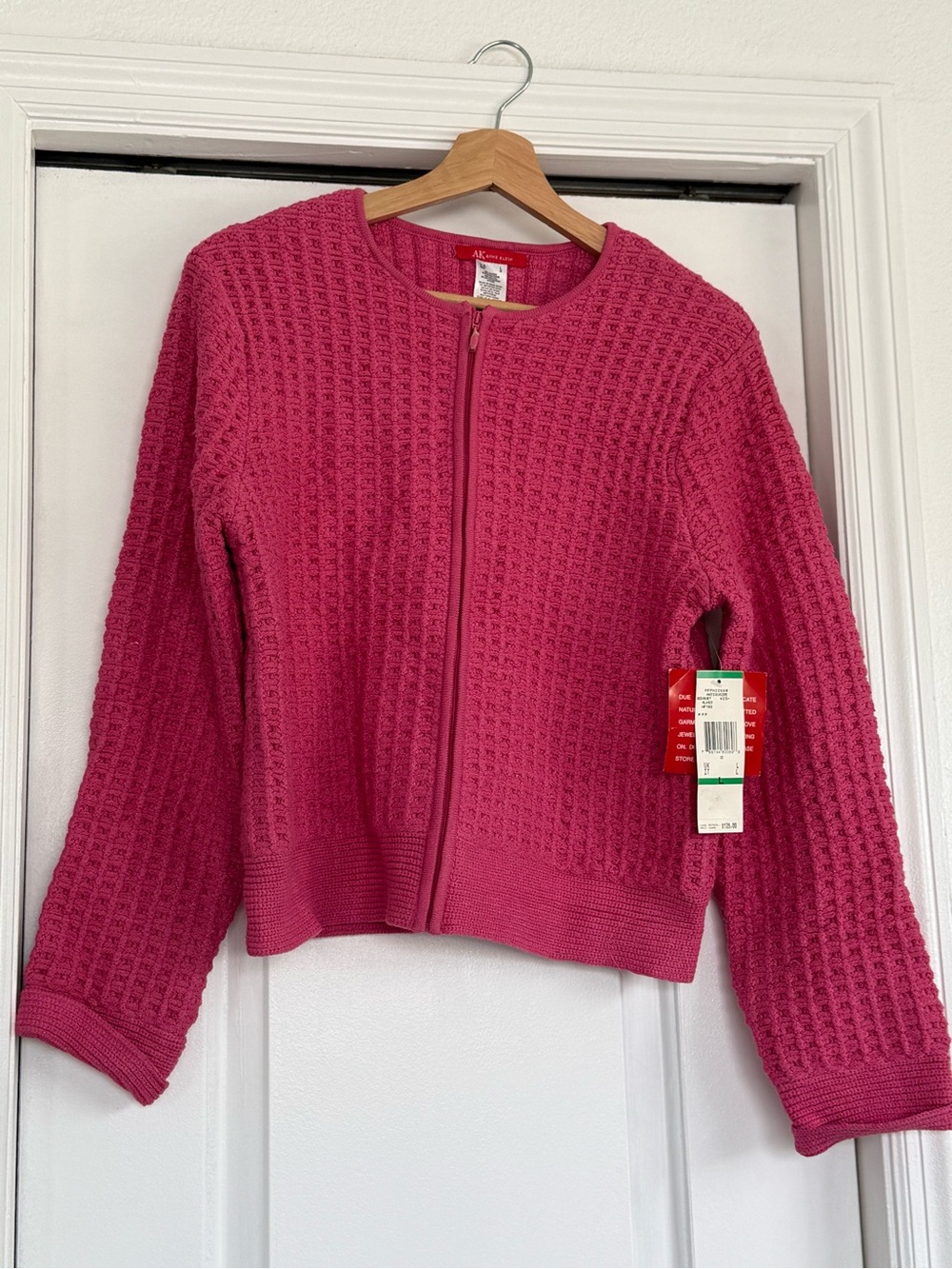 Woman Within Pink Textured Zip-Front Cardigan Sweater